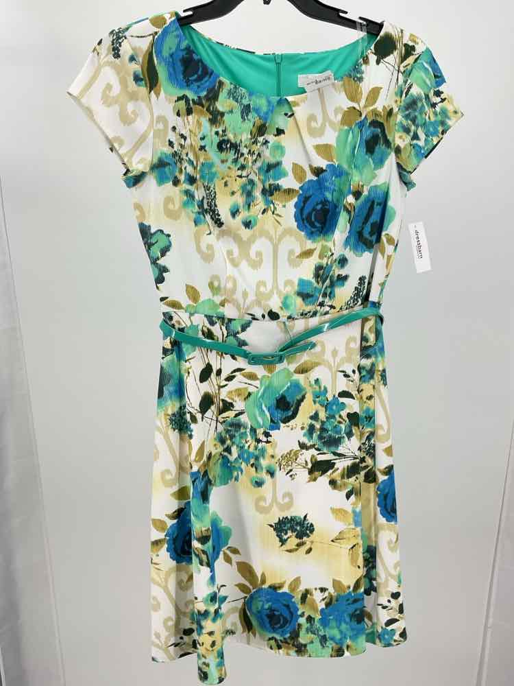 Dress Barn Size 10 Blue/Brown NWT Cloth Floral Belted Cap Sleeve Dress –  Evilena's Red Dresser