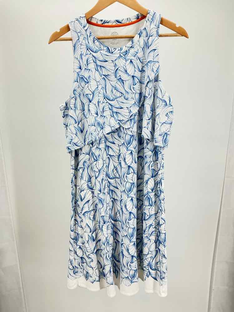 tory burch blue and white dress Tory Burch White and Blue Feather Print Sequin Embellished Silk Maxi Dress L Tory Burch